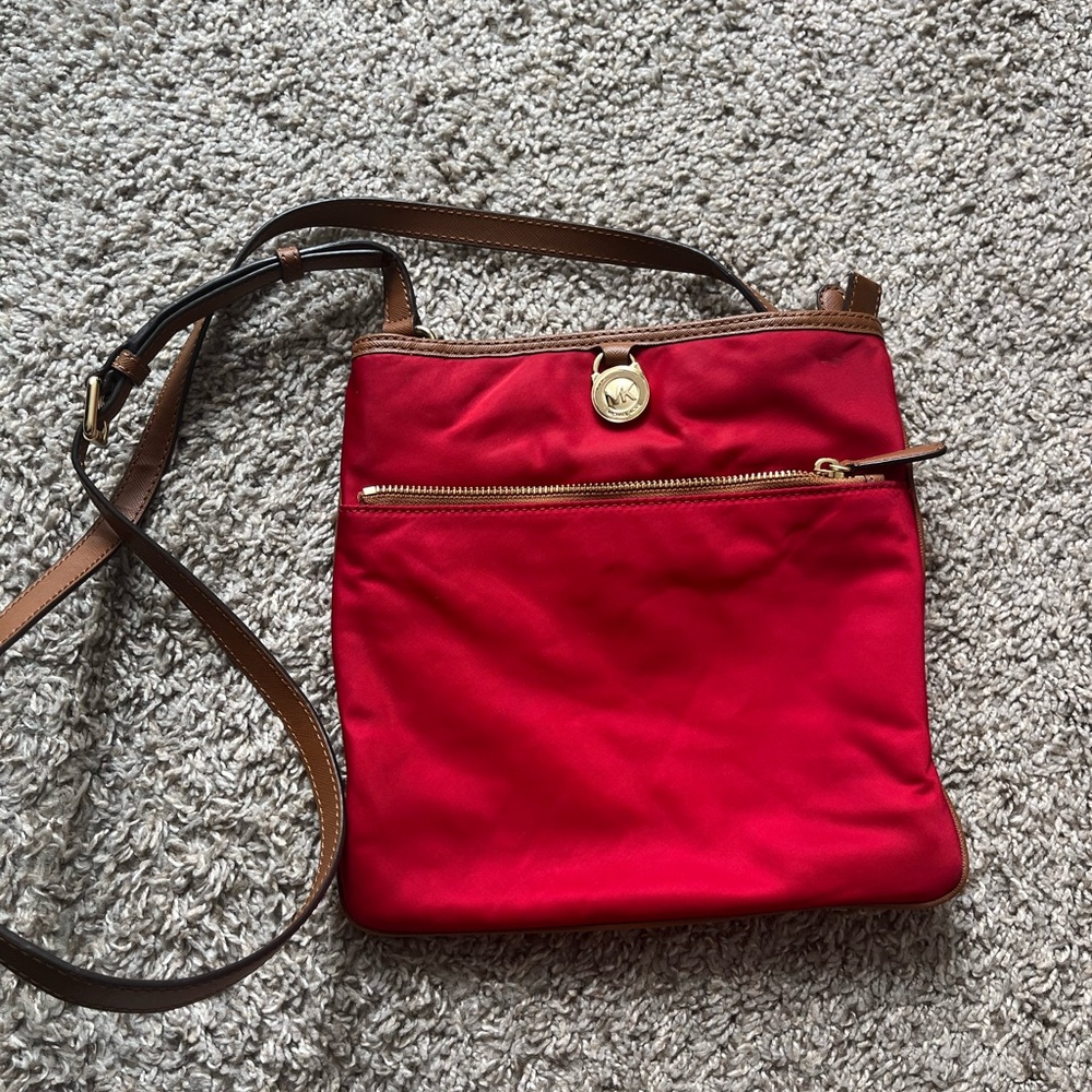Michael Kors Red and Gold Crossbody Bag with Signature MK Logo